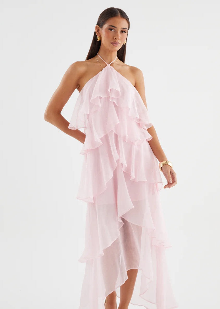Caelisse Fırfır Detaylı Halter Maxi Elbise