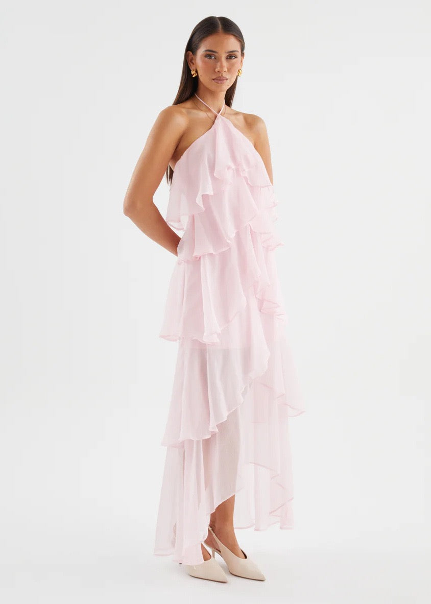 Caelisse Fırfır Detaylı Halter Maxi Elbise