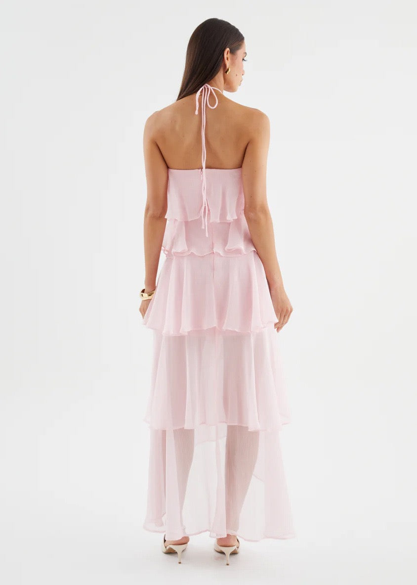 Caelisse Fırfır Detaylı Halter Maxi Elbise