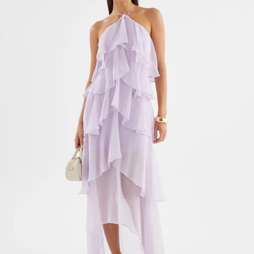 Caelisse Fırfır Detaylı Halter Maxi Elbise