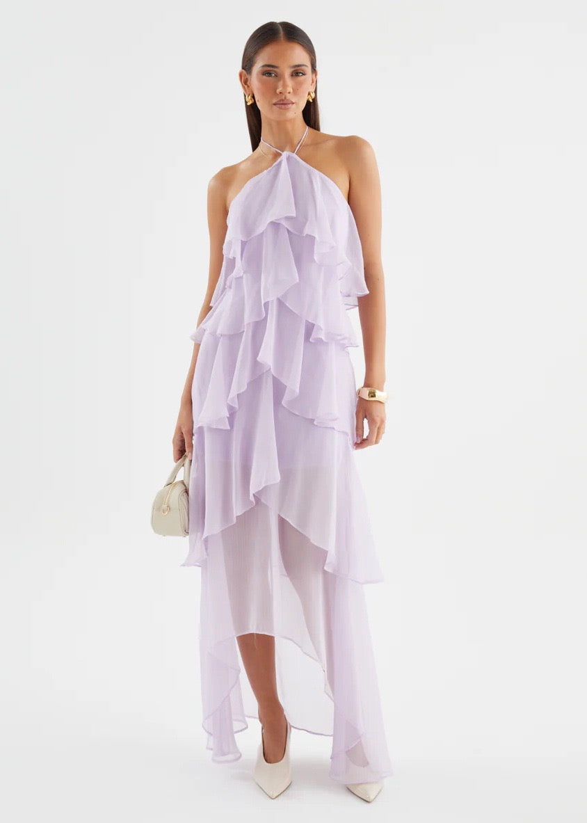 Caelisse Fırfır Detaylı Halter Maxi Elbise
