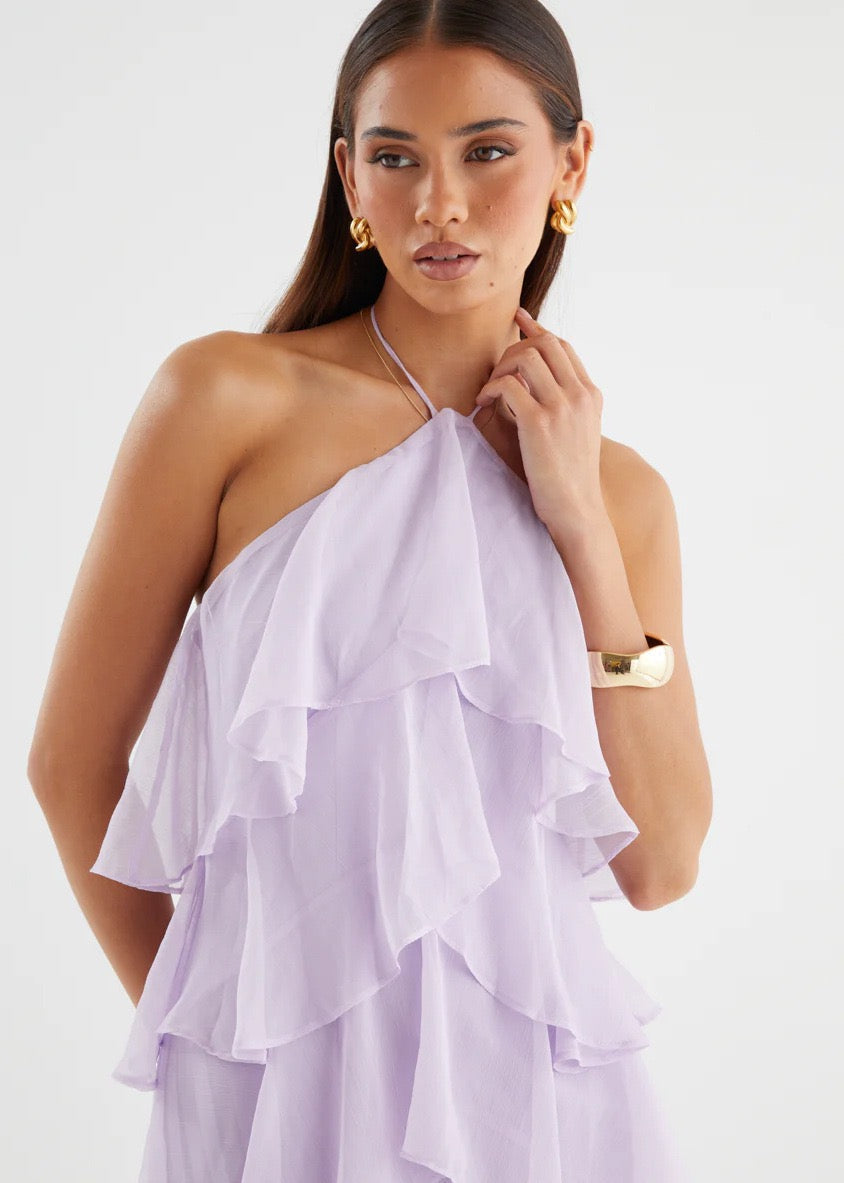Caelisse Fırfır Detaylı Halter Maxi Elbise