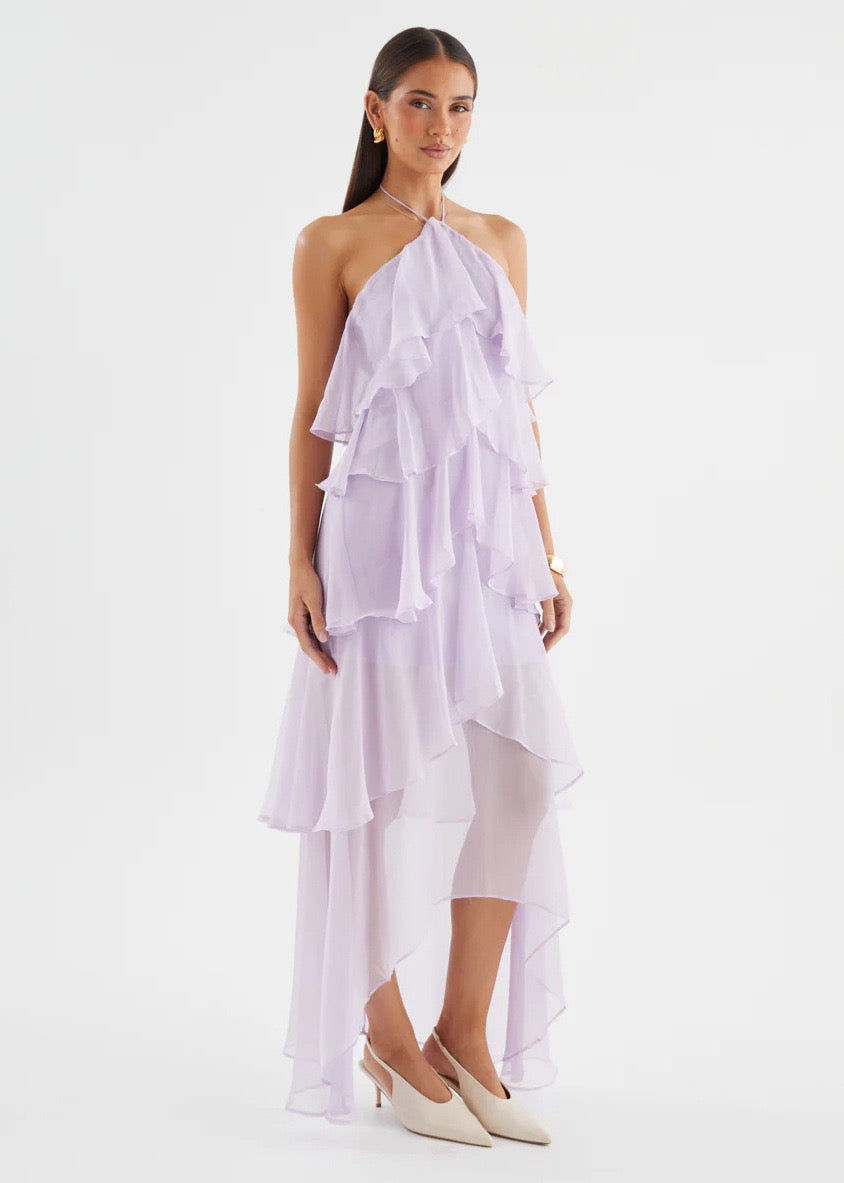 Caelisse Fırfır Detaylı Halter Maxi Elbise