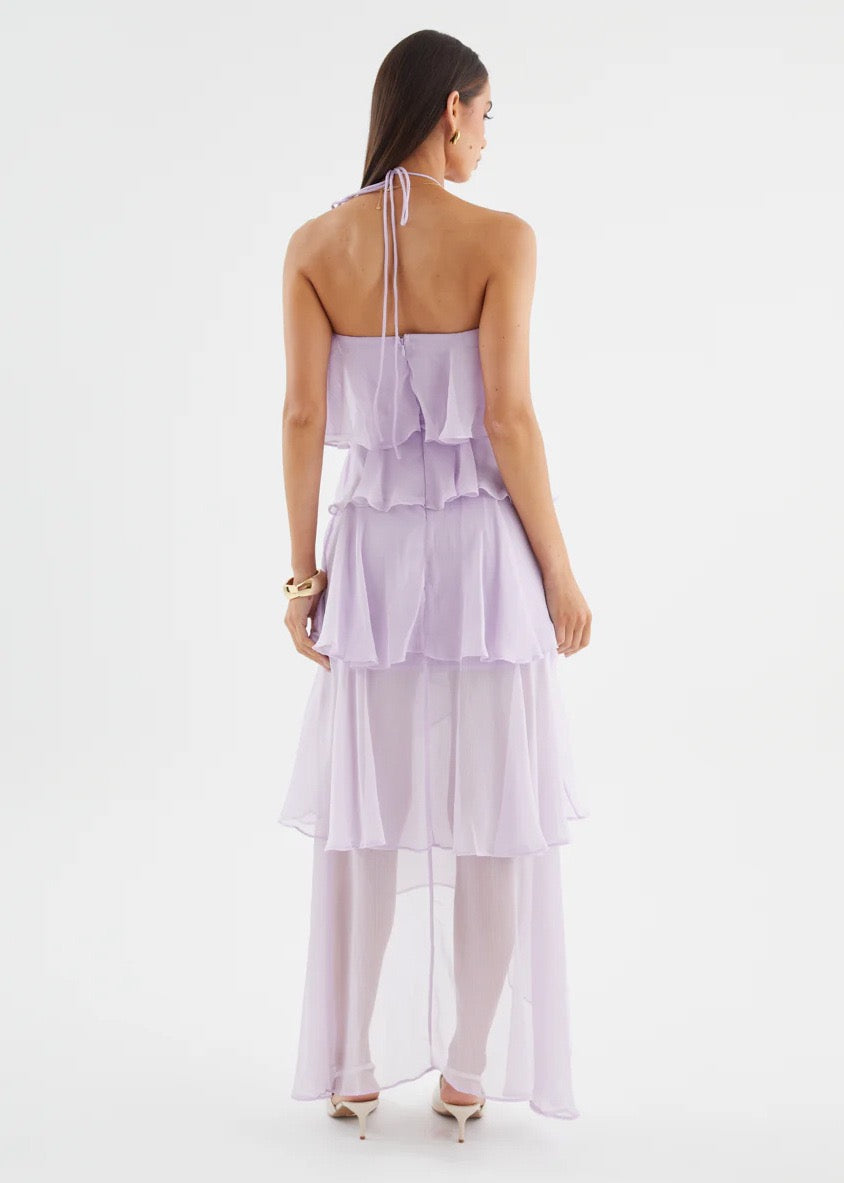 Caelisse Fırfır Detaylı Halter Maxi Elbise