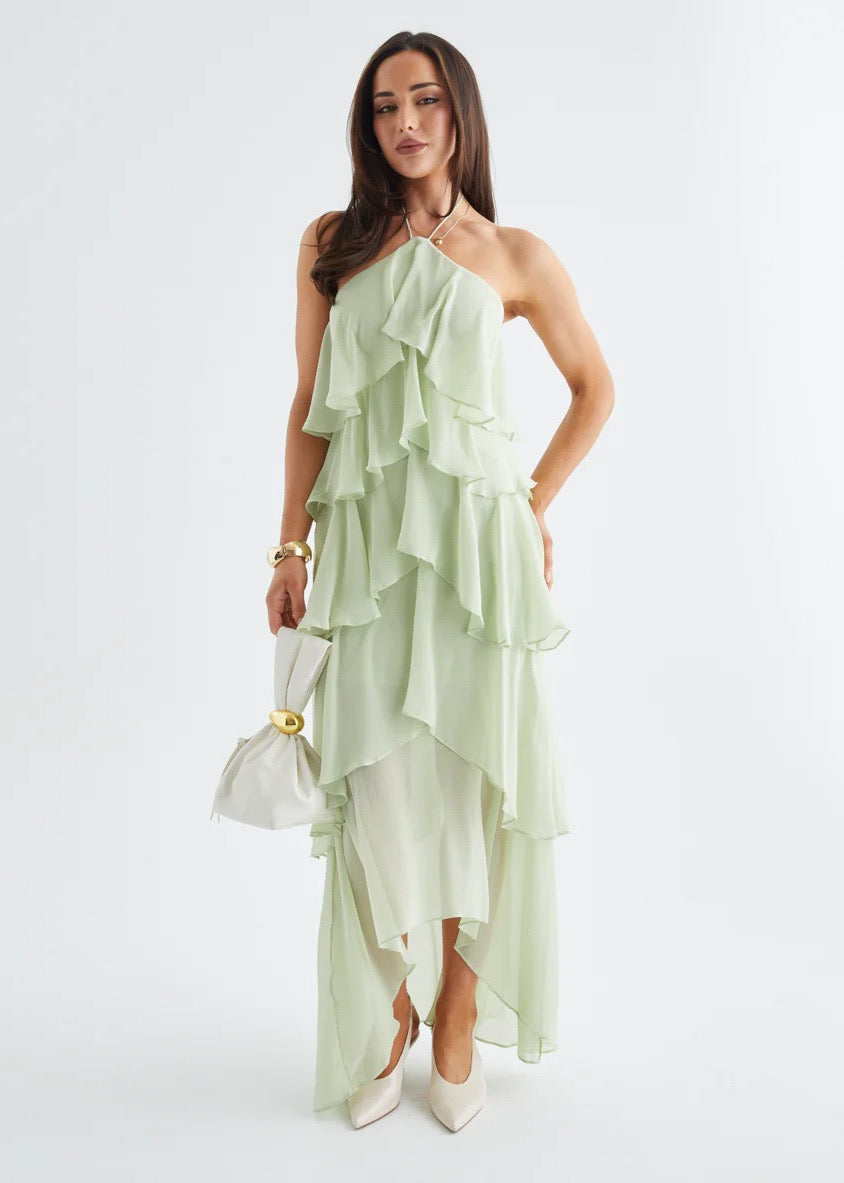 Caelisse Fırfır Detaylı Halter Maxi Elbise