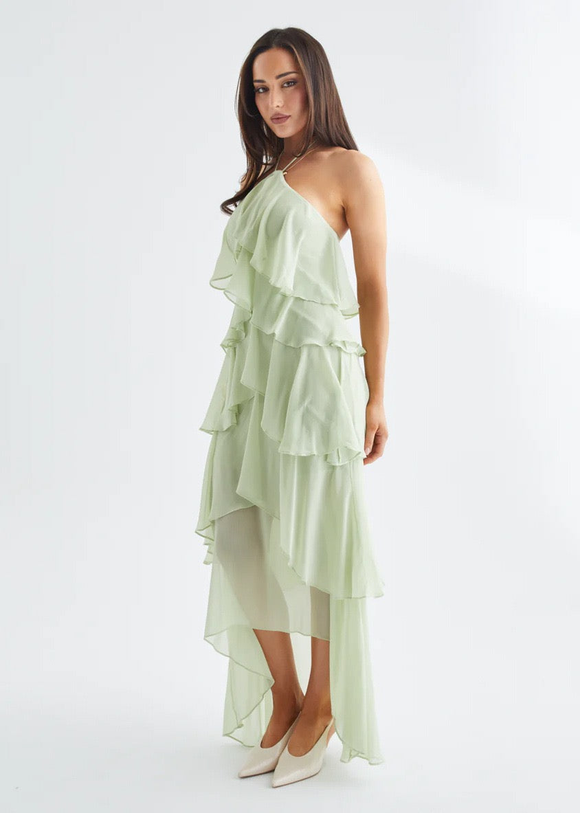 Caelisse Fırfır Detaylı Halter Maxi Elbise
