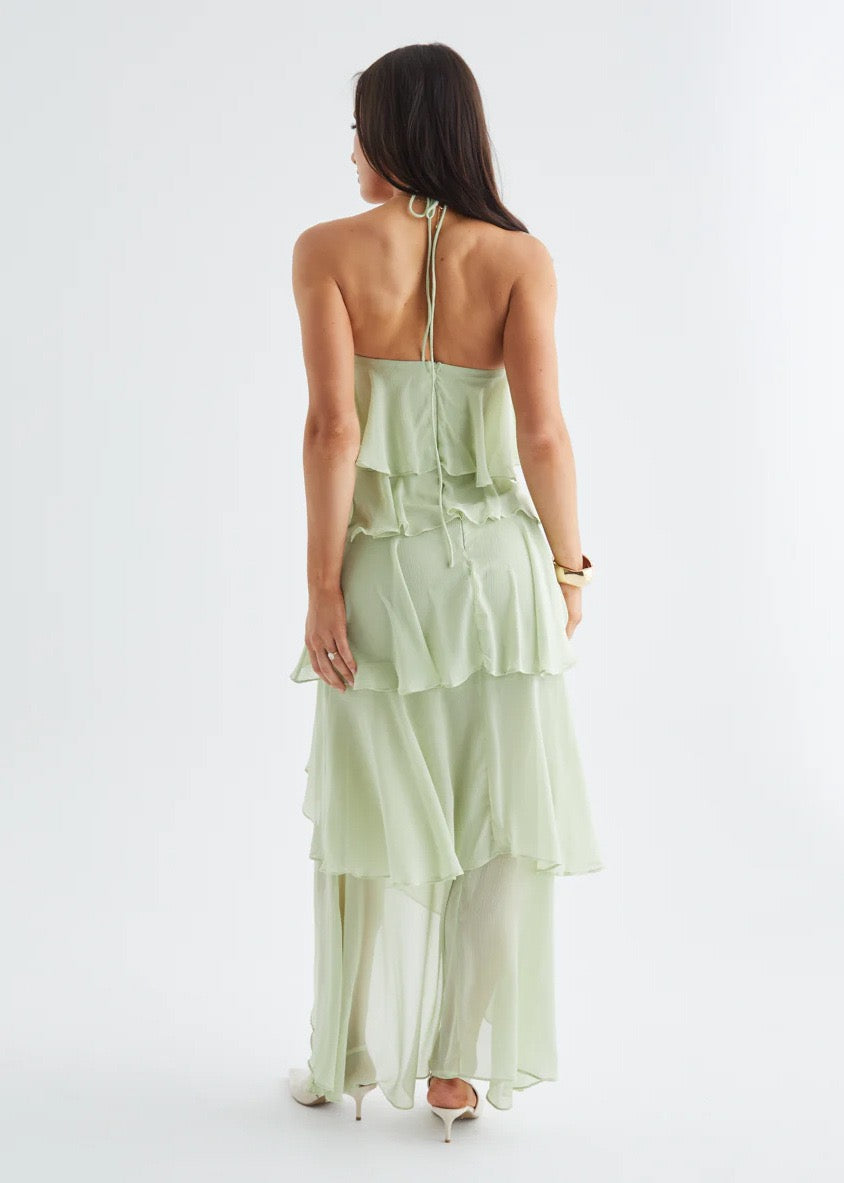 Caelisse Fırfır Detaylı Halter Maxi Elbise