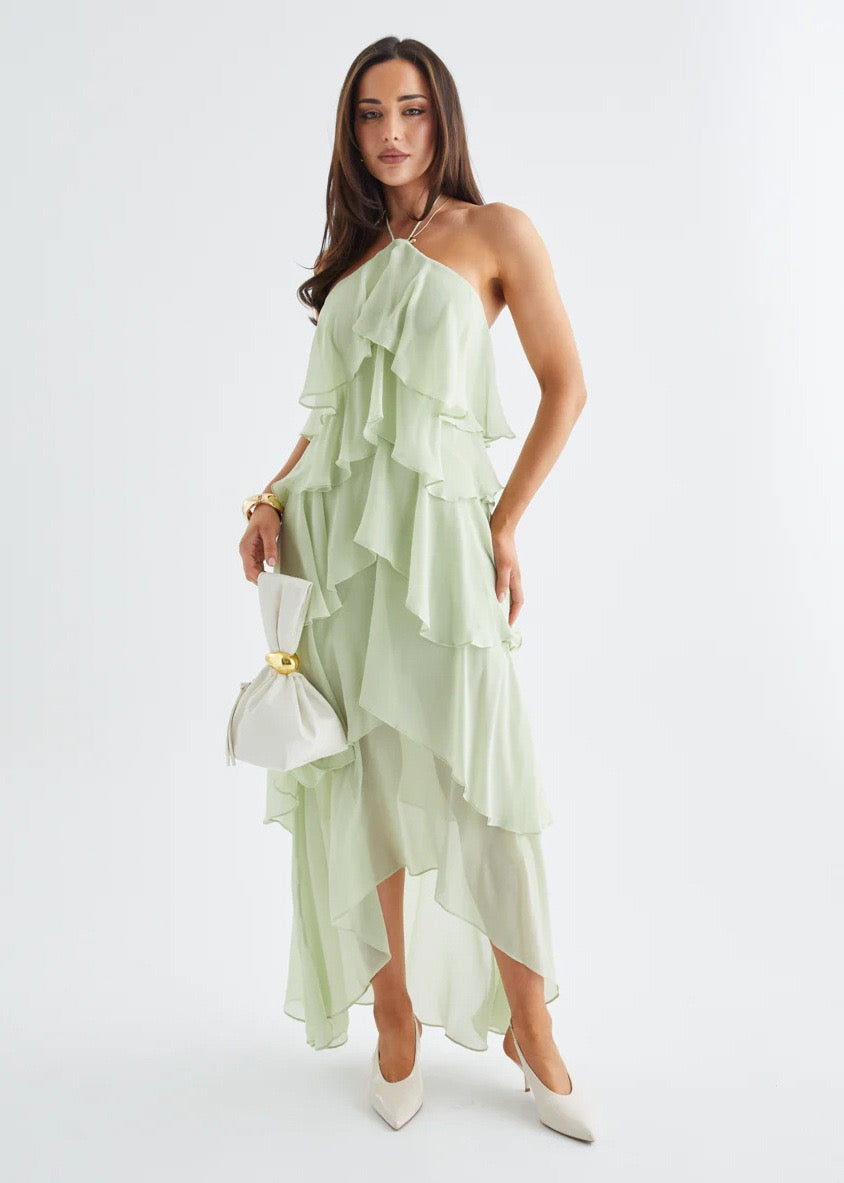 Caelisse Fırfır Detaylı Halter Maxi Elbise