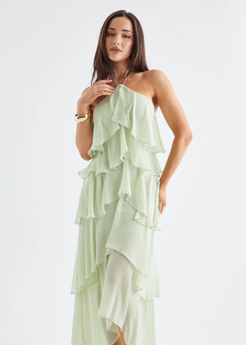 Caelisse Fırfır Detaylı Halter Maxi Elbise