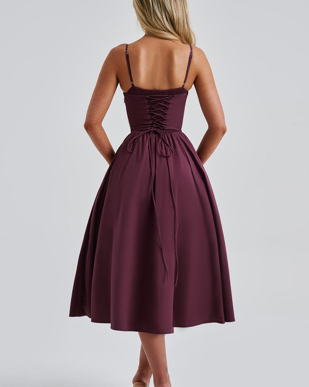 Crimson Bloom Midi Elbise