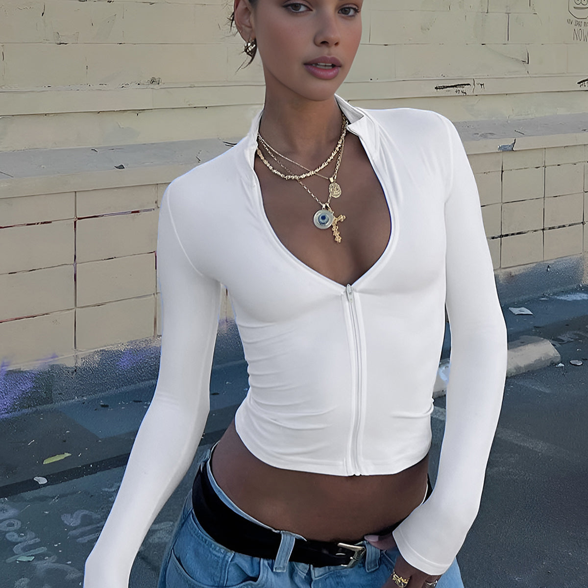 Fermuar Detaylı Crop Bluz