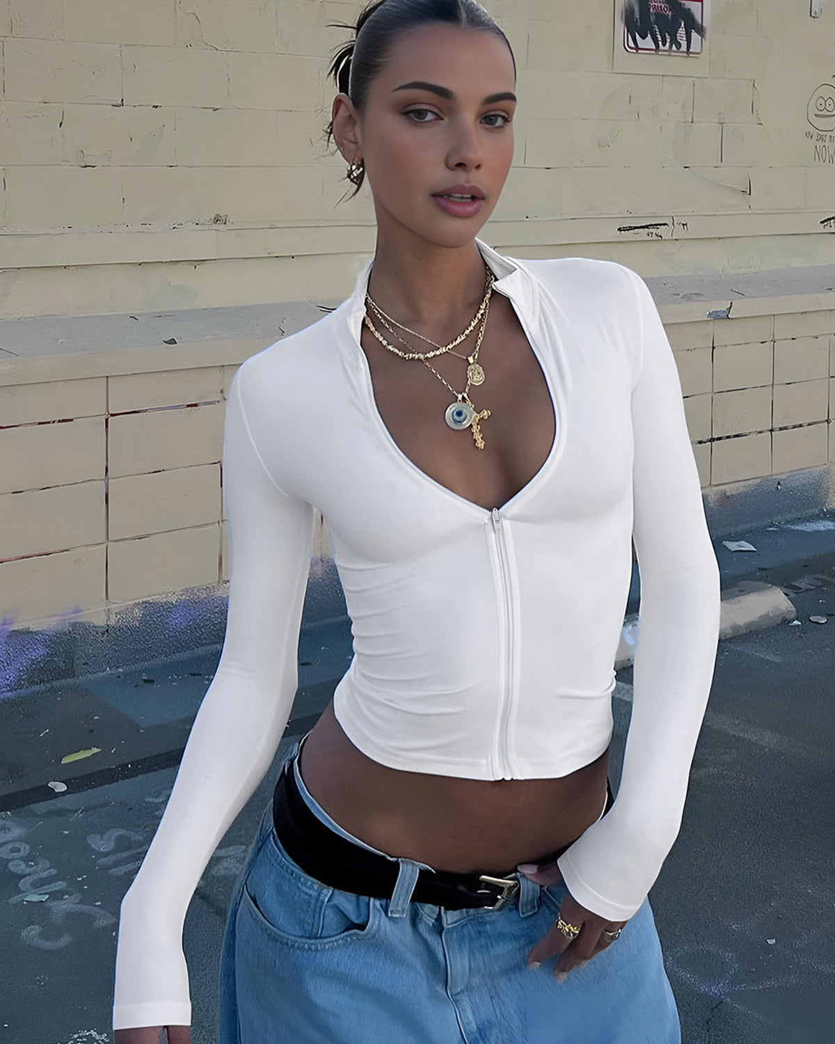 Fermuar Detaylı Crop Bluz