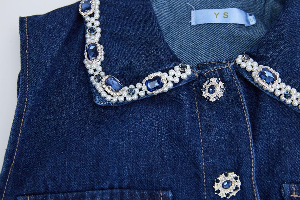 Taş Detaylı Denim Mini Elbise