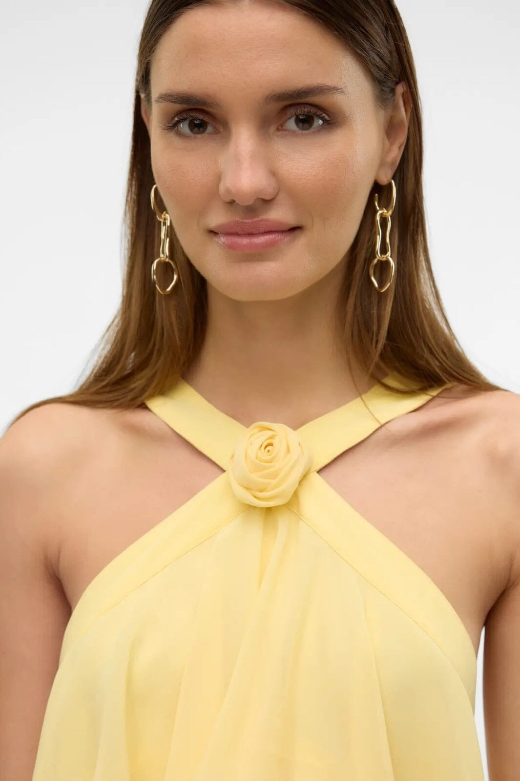 Aliane Halter Yaka Katlı Maxi Elbise