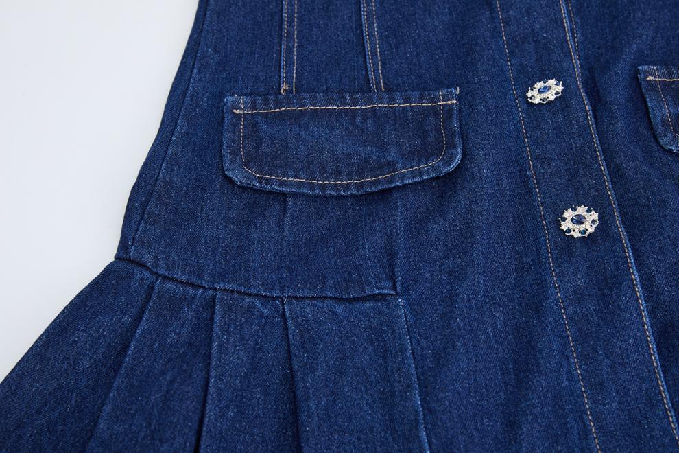 Taş Detaylı Denim Mini Elbise
