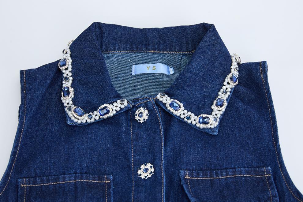 Taş Detaylı Denim Mini Elbise