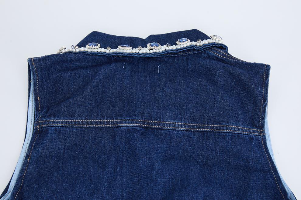 Taş Detaylı Denim Mini Elbise