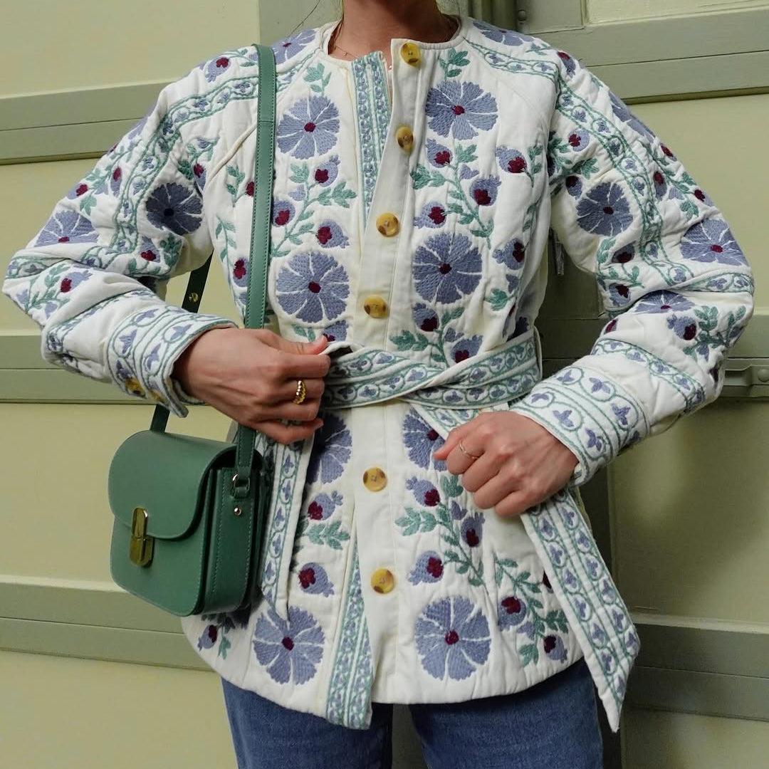Blau Floral Patchwork Ceket