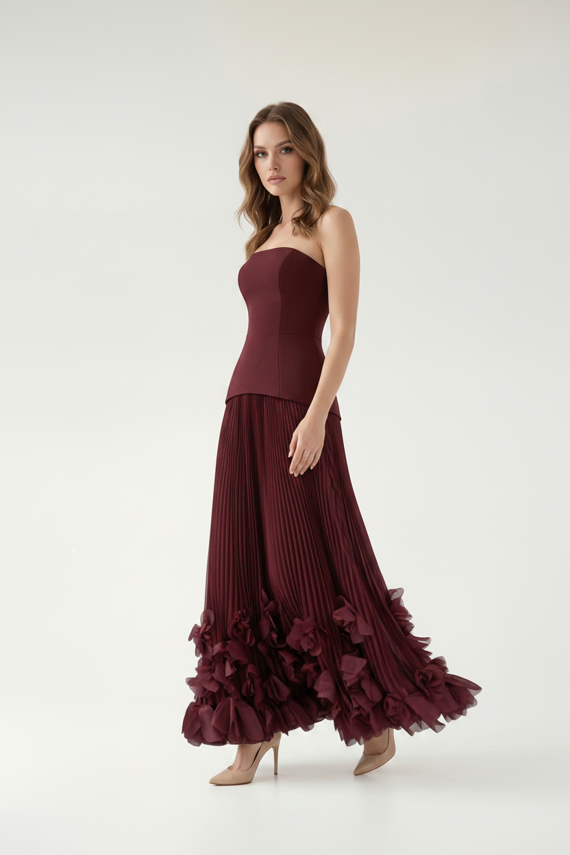 Florienne 3D Cicek Detayli Maxi Elbise